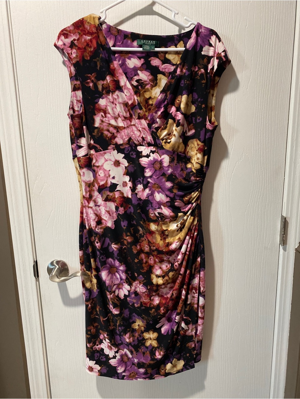 Lauren Ralph Lauren Floral Ruched Faux Wrap Sheath Dress 12